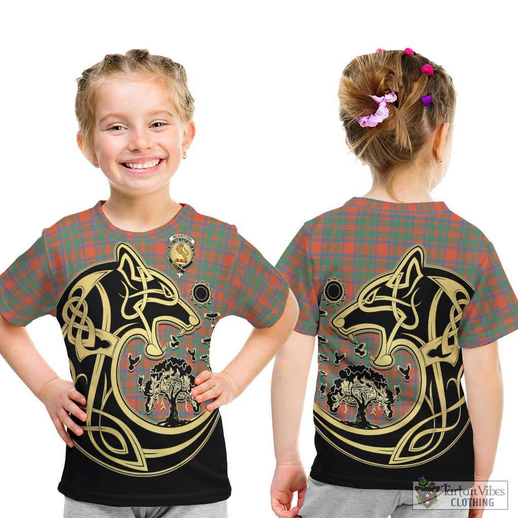 McKintosh Ancient Tartan Kid T-Shirt with Family Crest Celtic Wolf Style - Tartan Vibes Clothing