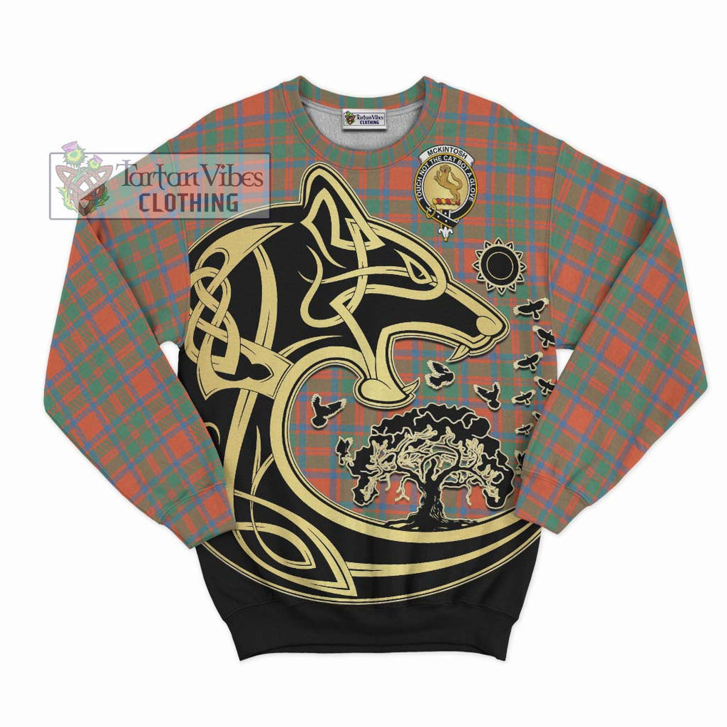 McKintosh Ancient Tartan Sweatshirt with Family Crest Celtic Wolf Style - Tartan Vibes Clothing