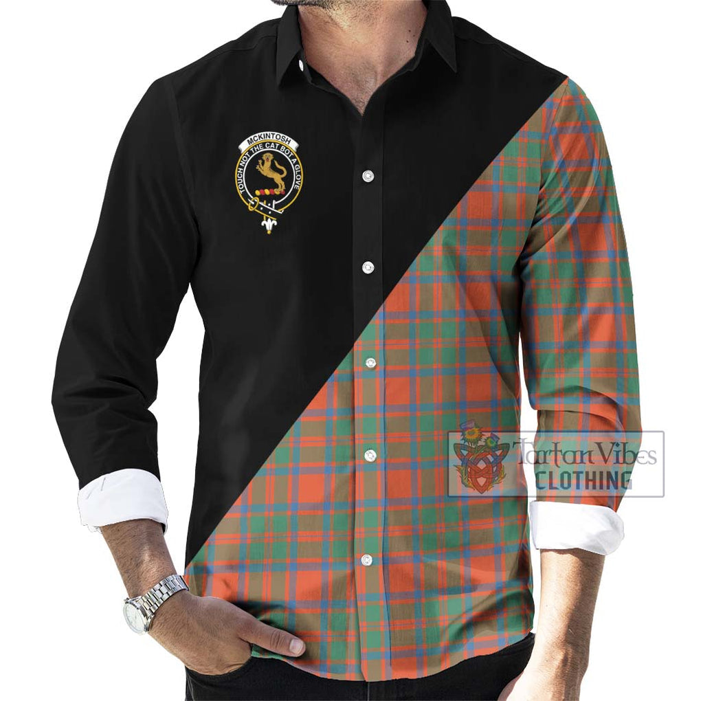 McKintosh Ancient Tartan Long Sleeve Button Shirt with Family Crest and Military Logo Style - Tartanvibesclothing Shop