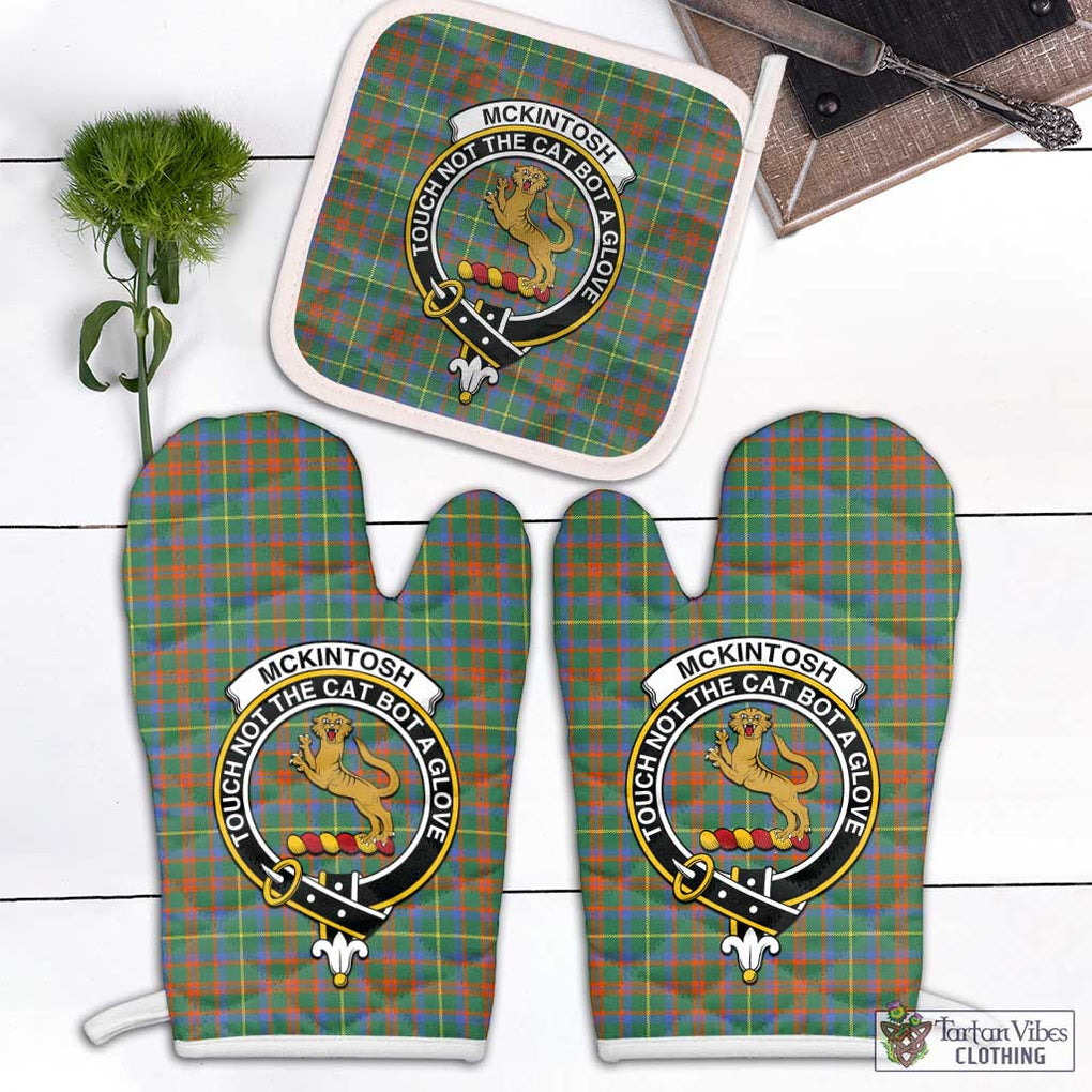 McKintosh Hunting Ancient Tartan Combo Oven Mitt & Pot-Holder with Family Crest White - Tartan Vibes Clothing