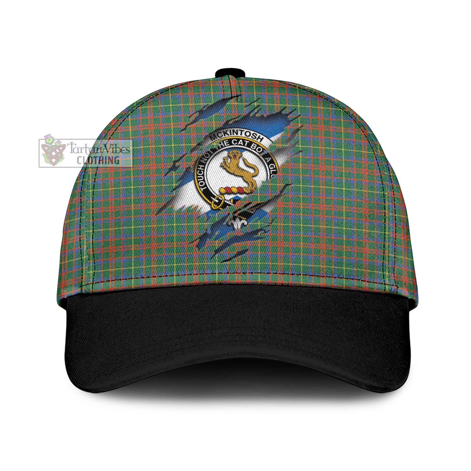 Tartan Vibes Clothing McKintosh Hunting Ancient Tartan Classic Cap with Family Crest In Me Style