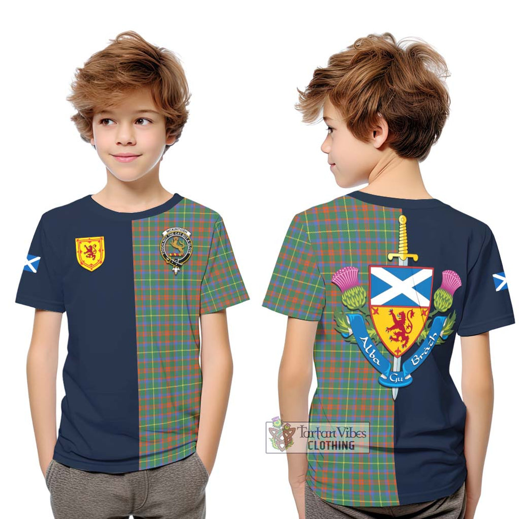 McKintosh Hunting Ancient Tartan Kid T-Shirt Alba with Scottish Lion Royal Arm Half Style Youth XL Size14 - Tartan Vibes Clothing