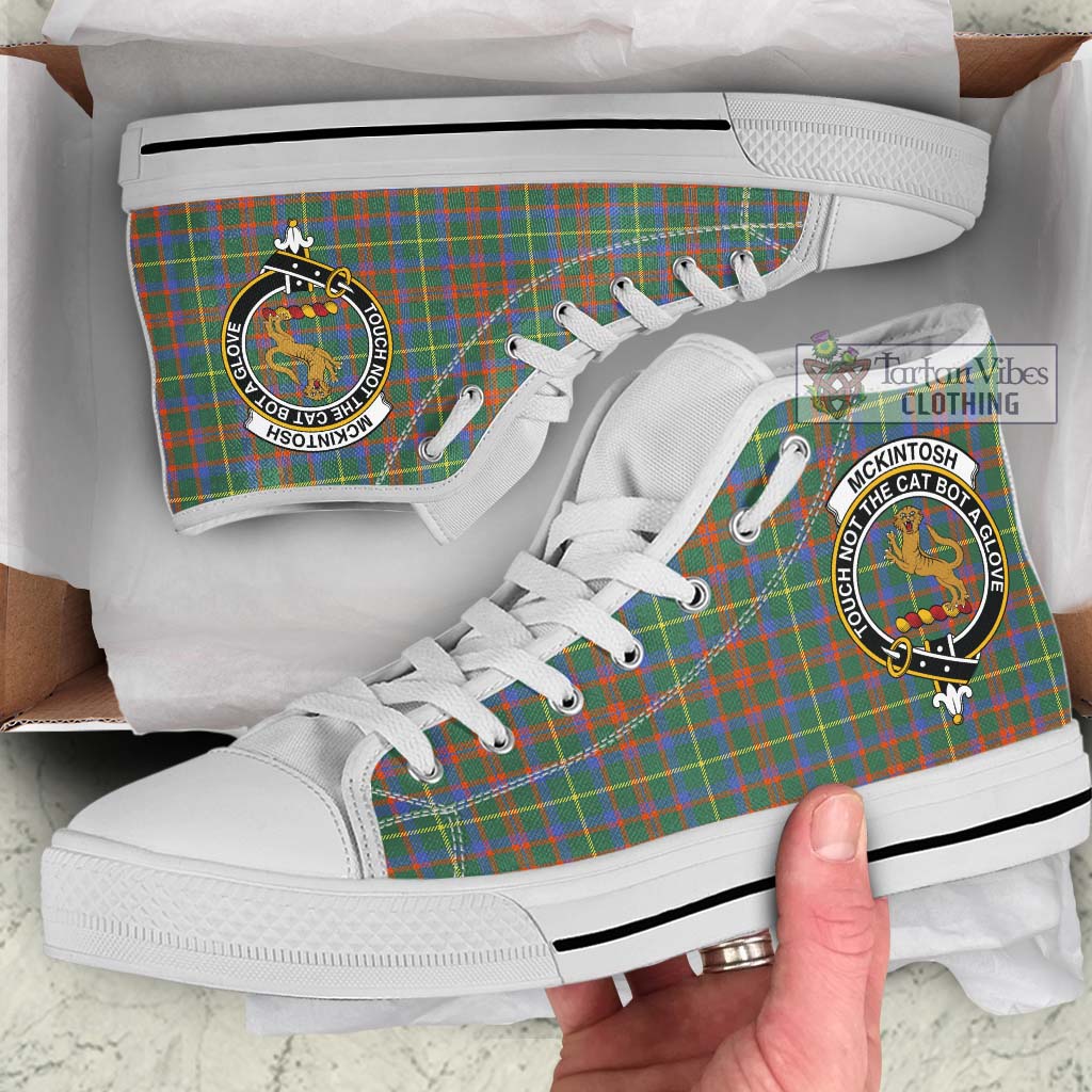 McKintosh Hunting Ancient Tartan High Top Shoes with Family Crest Kid High Top - White Sole - Tartan Vibes Clothing