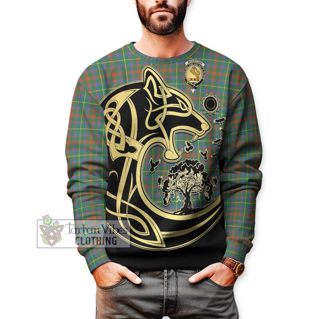 McKintosh Hunting Ancient Tartan Sweatshirt with Family Crest Celtic Wolf Style Unisex - Tartan Vibes Clothing