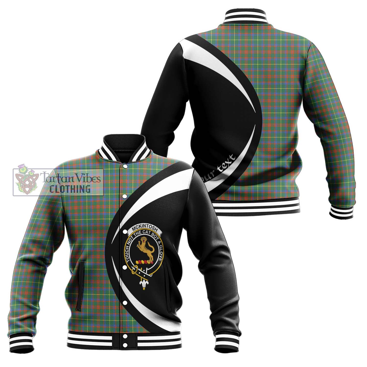McKintosh Hunting Ancient Tartan Baseball Jacket with Family Crest Circle Style Unisex - Tartan Vibes Clothing