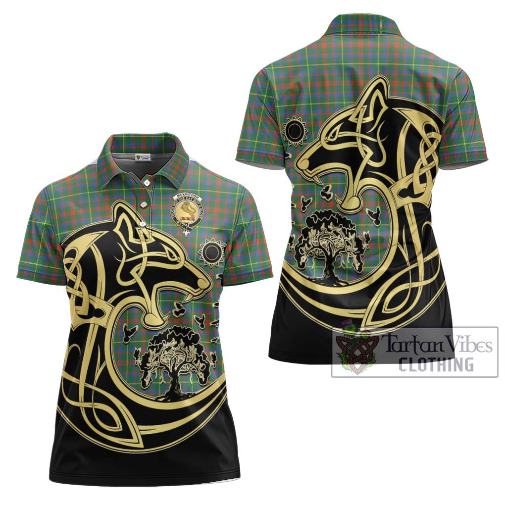 McKintosh Hunting Ancient Tartan Women's Polo Shirt with Family Crest Celtic Wolf Style Women - Tartan Vibes Clothing