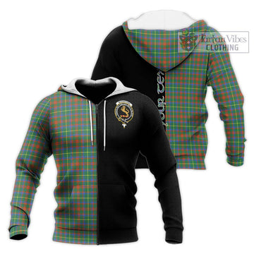 McKintosh Hunting Ancient Tartan Knitted Hoodie with Family Crest and Half Of Me Style Unisex Knitted Zip Hoodie - Tartan Vibes Clothing