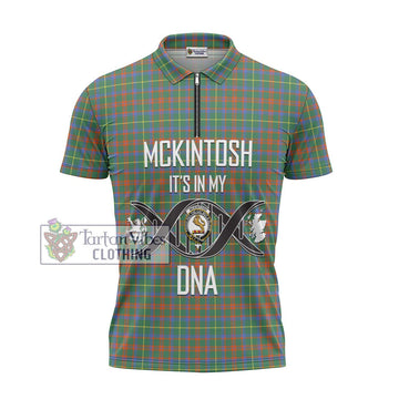McKintosh Hunting Ancient Tartan Zipper Polo Shirt with Family Crest DNA In Me Style - Tartan Vibes Clothing