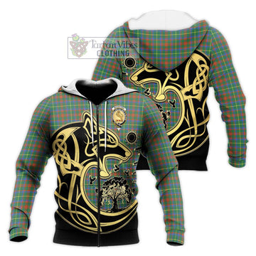McKintosh Hunting Ancient Tartan Knitted Hoodie with Family Crest Celtic Wolf Style Unisex Knitted Zip Hoodie - Tartan Vibes Clothing