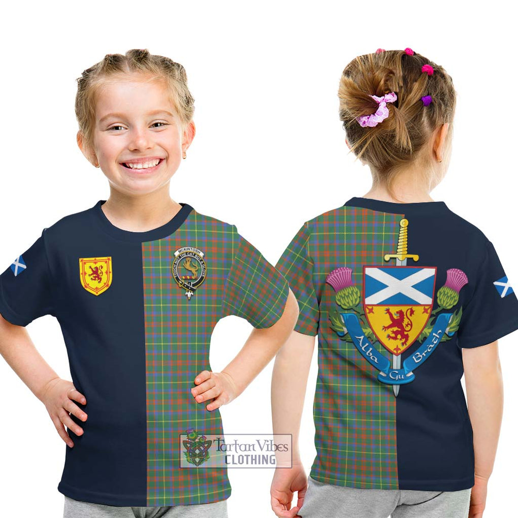 McKintosh Hunting Ancient Tartan Kid T-Shirt Alba with Scottish Lion Royal Arm Half Style - Tartan Vibes Clothing