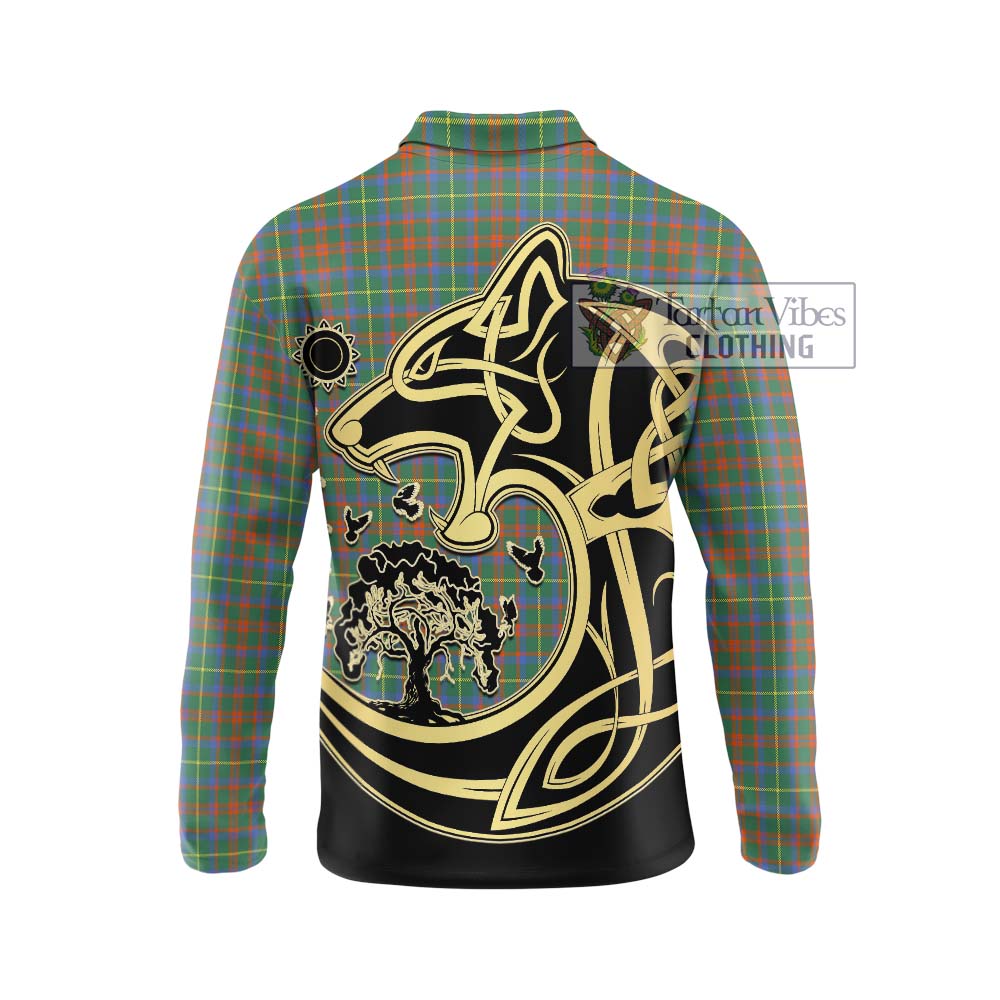 McKintosh Hunting Ancient Tartan Long Sleeve Polo Shirt with Family Crest Celtic Wolf Style - Tartan Vibes Clothing