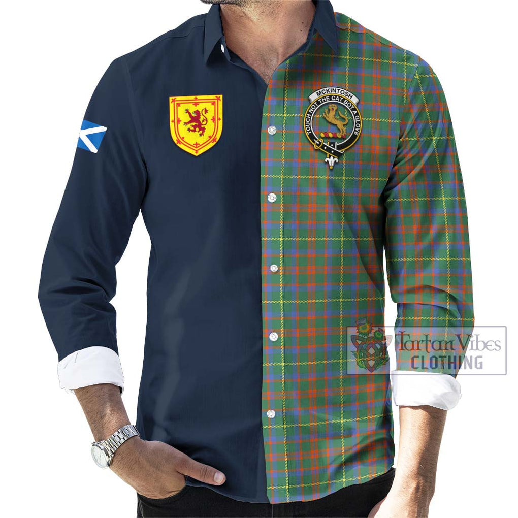 McKintosh Hunting Ancient Tartan Long Sleeve Button Shirt Alba with Scottish Lion Royal Arm Half Style Men's Shirt - Tartan Vibes Clothing