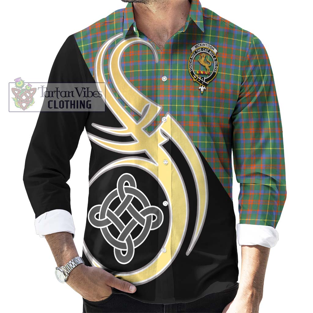 McKintosh Hunting Ancient Tartan Long Sleeve Button Shirt with Family Crest and Celtic Symbol Style - Tartan Vibes Clothing