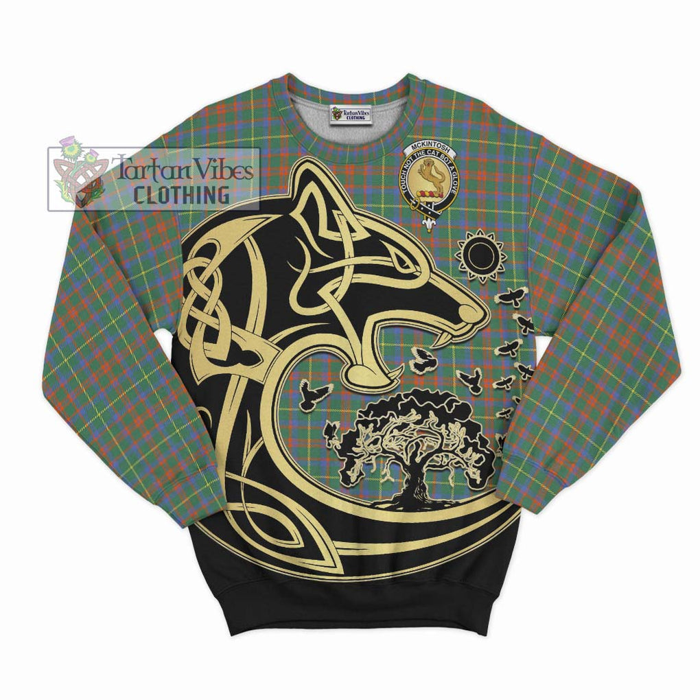 McKintosh Hunting Ancient Tartan Sweatshirt with Family Crest Celtic Wolf Style - Tartan Vibes Clothing