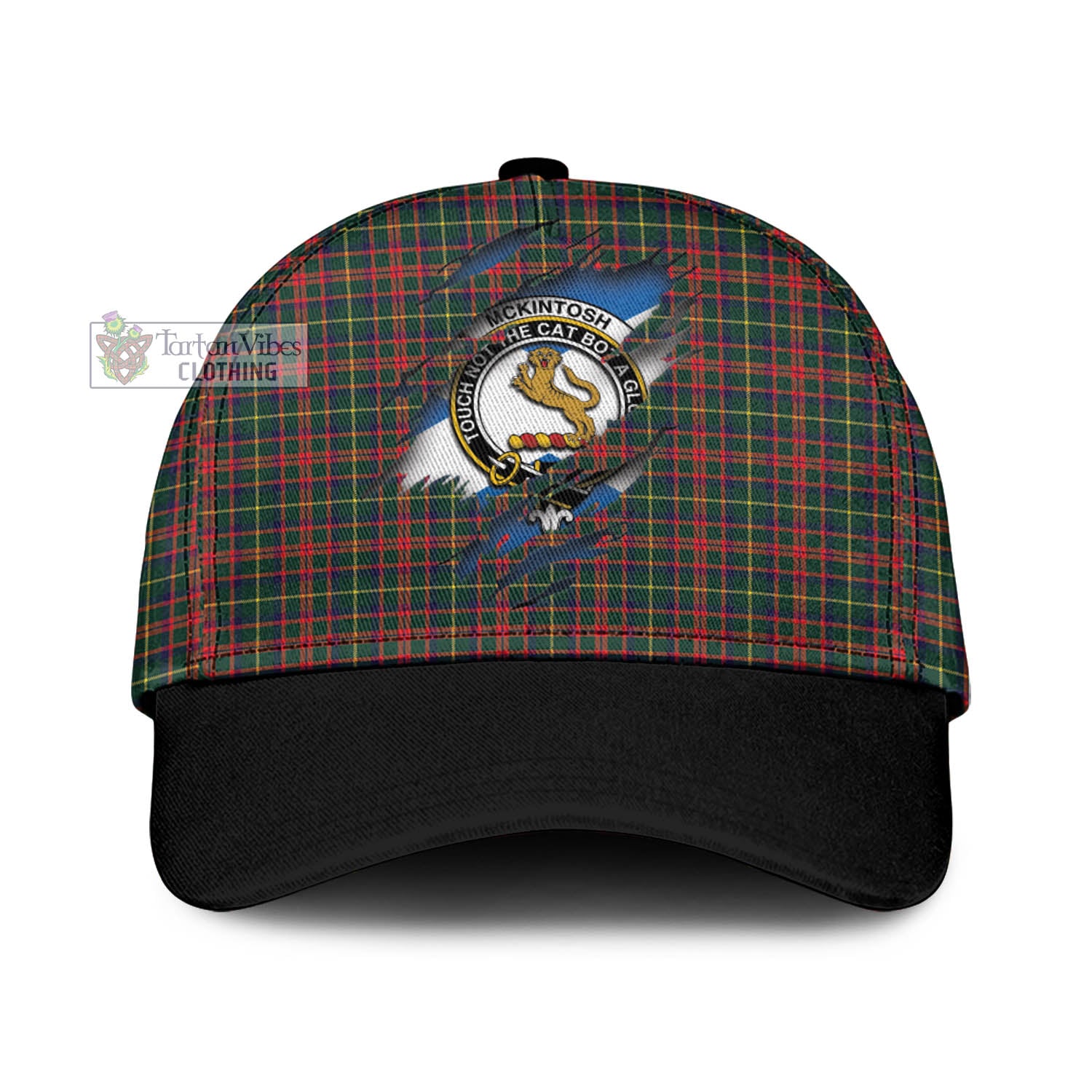 Tartan Vibes Clothing McKintosh Hunting Modern Tartan Classic Cap with Family Crest In Me Style