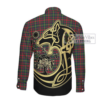 McKintosh Hunting Modern Tartan Long Sleeve Button Shirt with Family Crest Celtic Wolf Style Men's Shirt - Tartan Vibes Clothing