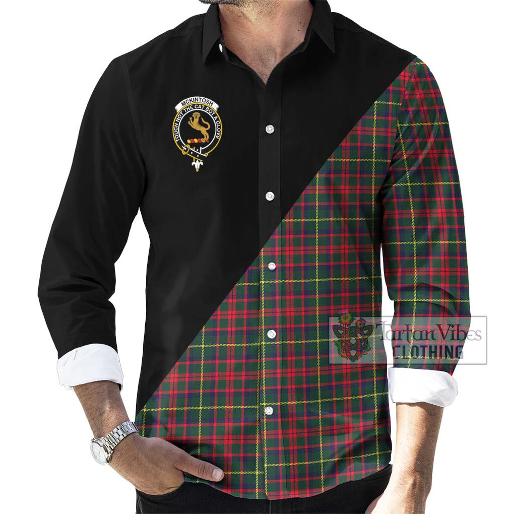 McKintosh Hunting Modern Tartan Long Sleeve Button Shirt with Family Crest and Military Logo Style - Tartanvibesclothing Shop