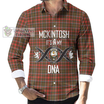 McKintosh Hunting Weathered Tartan Long Sleeve Button Shirt with Family Crest DNA In Me Style Men's Shirt S - Tartanvibesclothing Shop