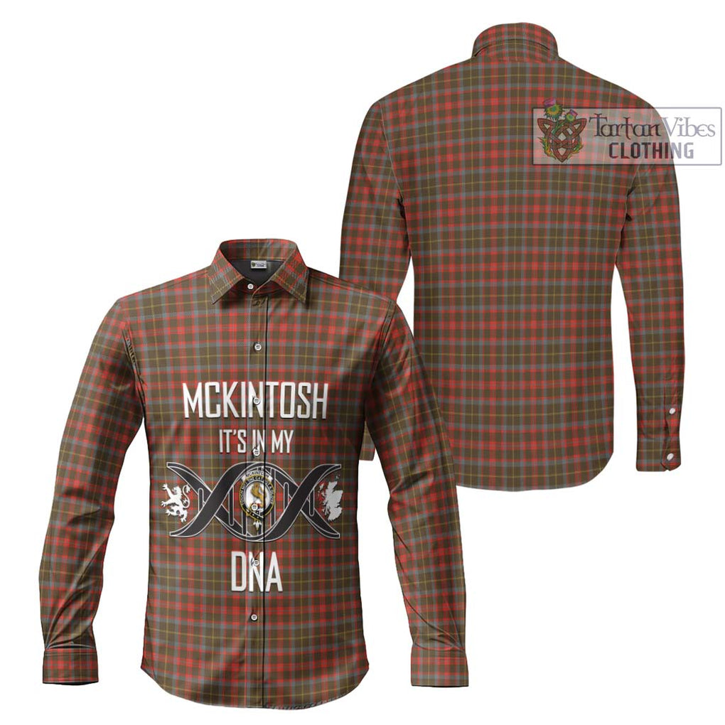 McKintosh Hunting Weathered Tartan Long Sleeve Button Shirt with Family Crest DNA In Me Style Men's Shirt - Tartanvibesclothing Shop