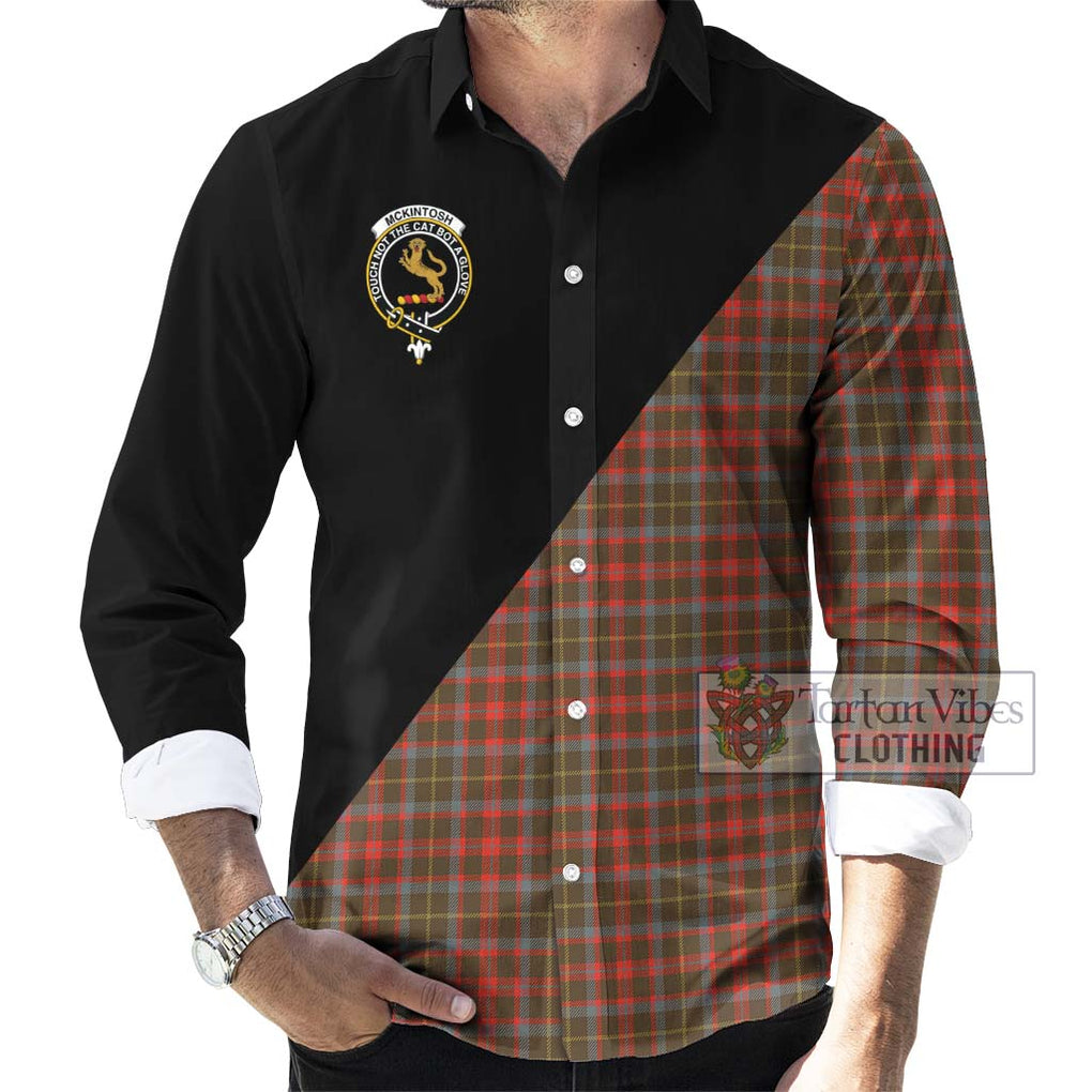 McKintosh Hunting Weathered Tartan Long Sleeve Button Shirt with Family Crest and Military Logo Style - Tartanvibesclothing Shop