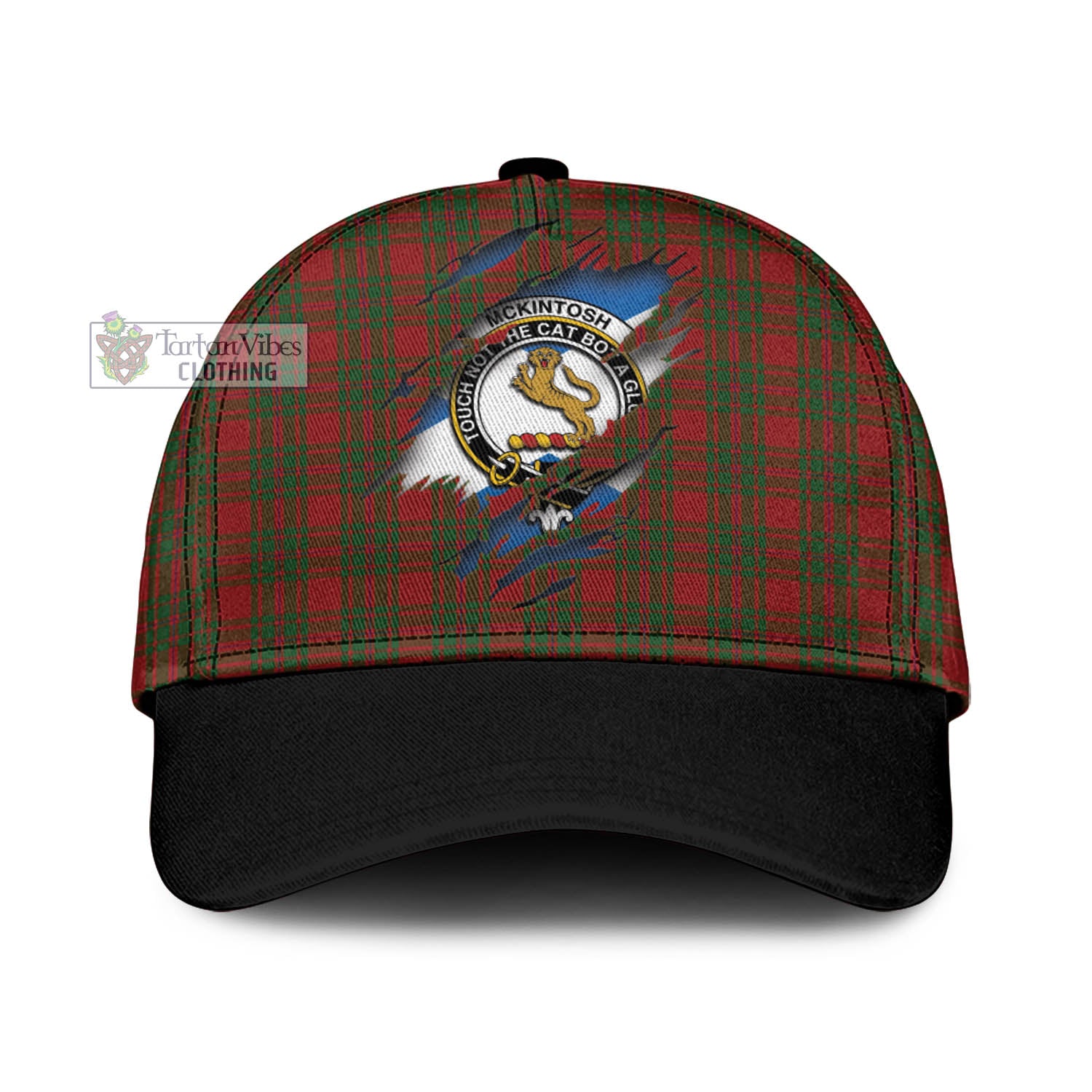 Tartan Vibes Clothing McKintosh Red Tartan Classic Cap with Family Crest In Me Style