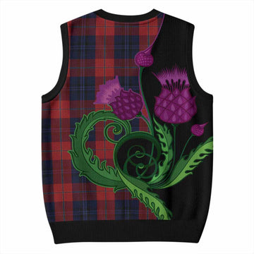 McKnight Tartan Knitted V-Neck Vest Traditional Scottish Thistle