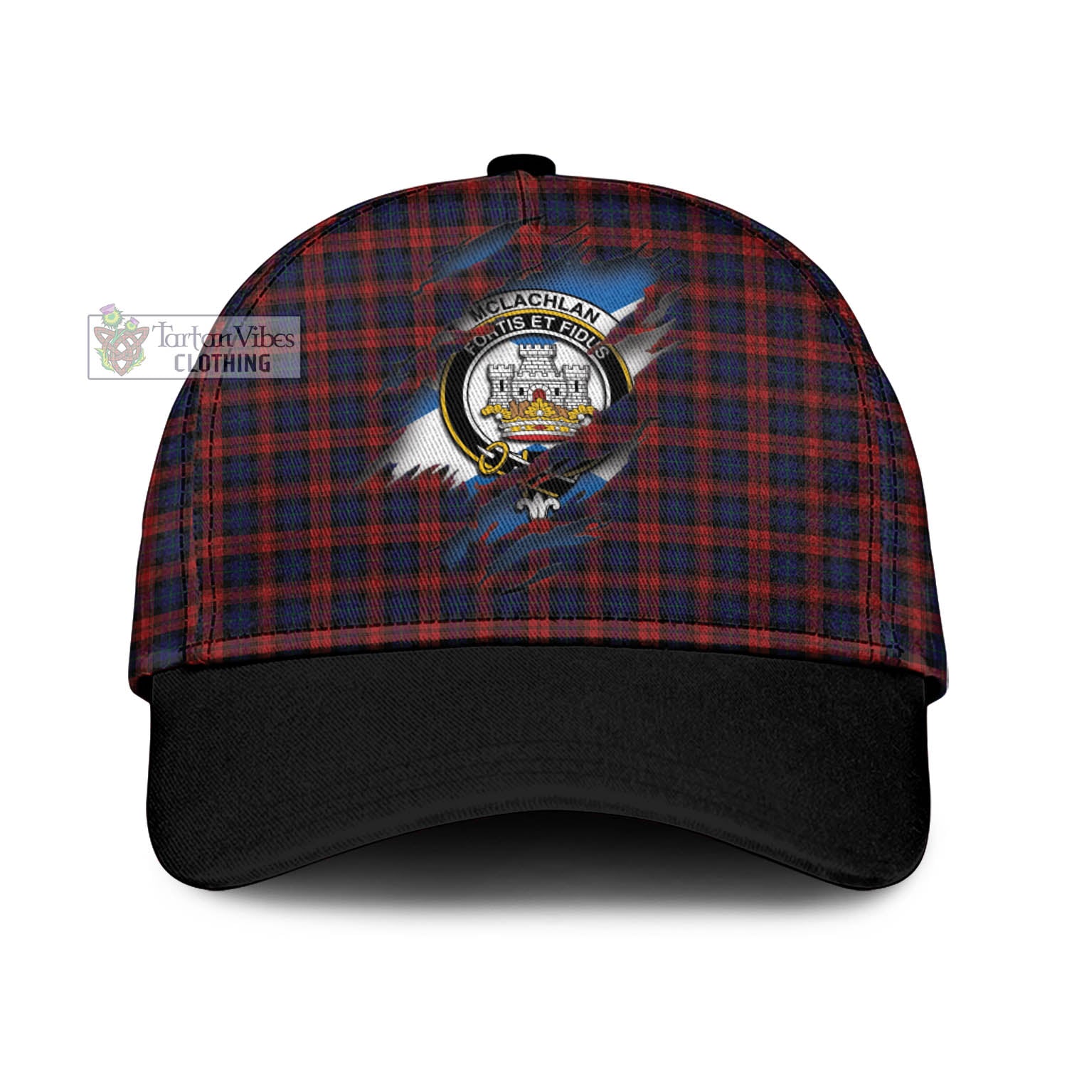 Tartan Vibes Clothing McLachlan Tartan Classic Cap with Family Crest In Me Style