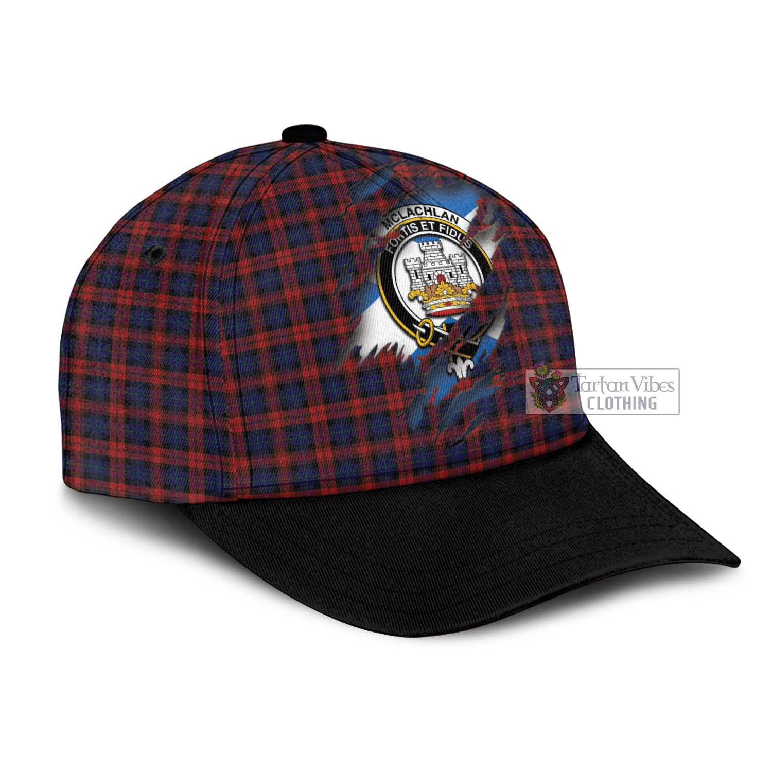 Tartan Vibes Clothing McLachlan Tartan Classic Cap with Family Crest In Me Style