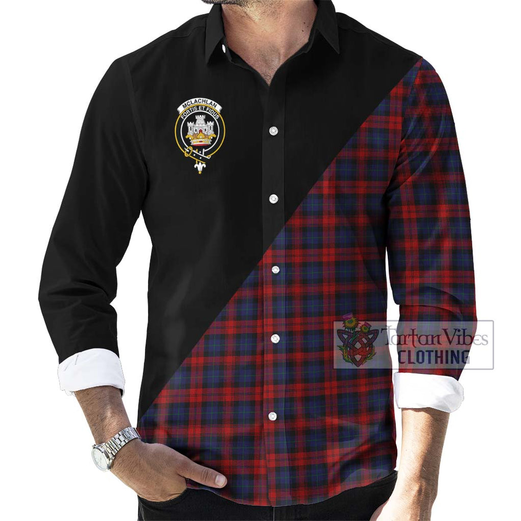 McLachlan Tartan Long Sleeve Button Shirt with Family Crest and Military Logo Style - Tartanvibesclothing Shop