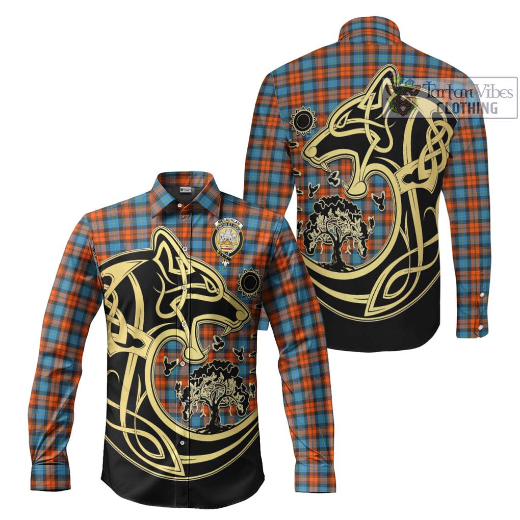 McLachlan Ancient Tartan Long Sleeve Button Shirt with Family Crest Celtic Wolf Style Men's Shirt S - Tartan Vibes Clothing