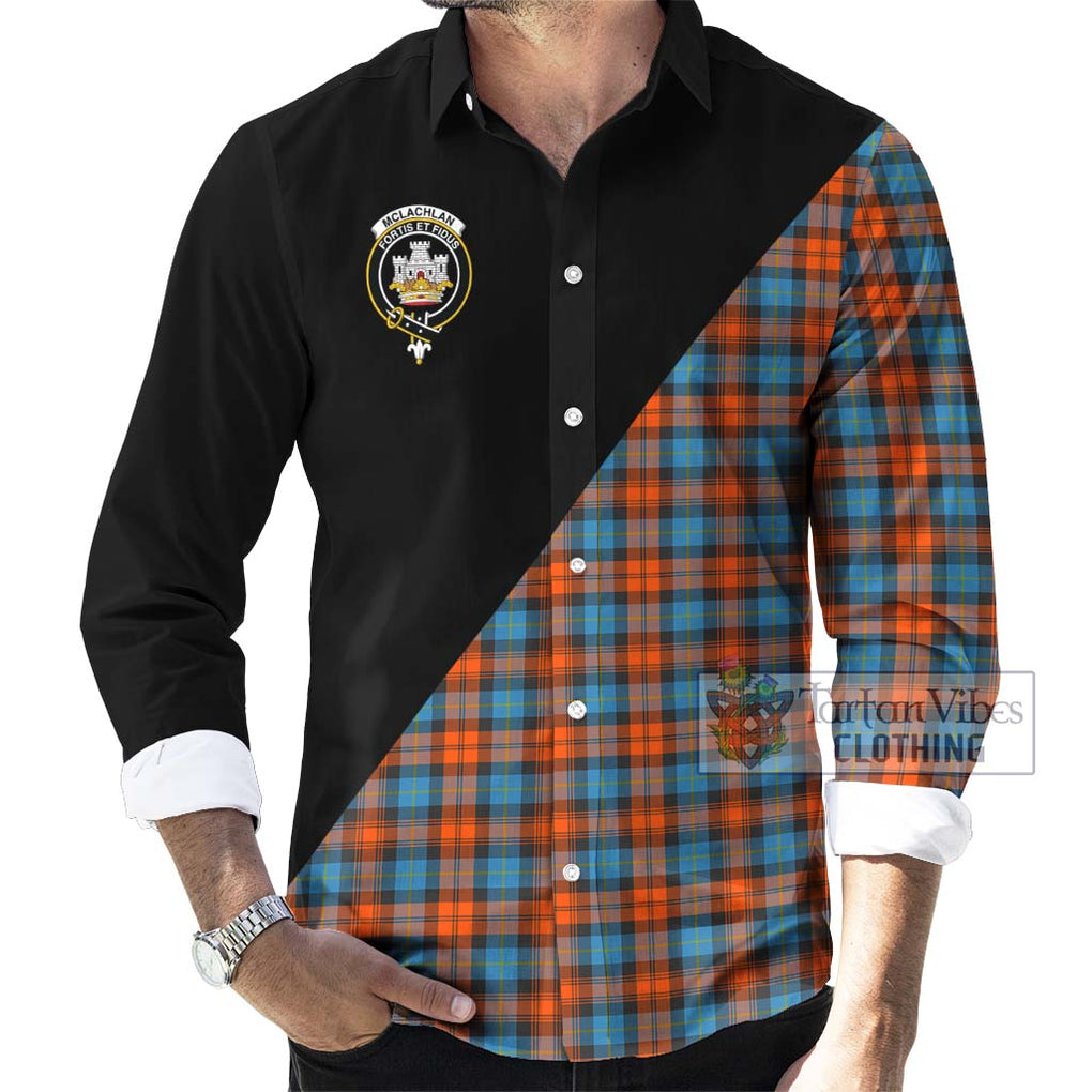 McLachlan Ancient Tartan Long Sleeve Button Shirt with Family Crest and Military Logo Style - Tartanvibesclothing Shop