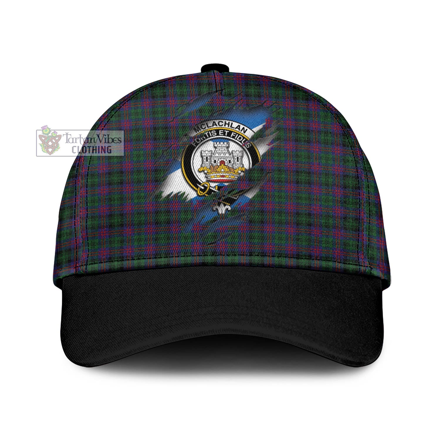 Tartan Vibes Clothing McLachlan Hunting Tartan Classic Cap with Family Crest In Me Style