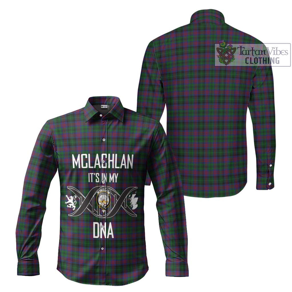 McLachlan Hunting Tartan Long Sleeve Button Shirt with Family Crest DNA In Me Style Men's Shirt - Tartanvibesclothing Shop
