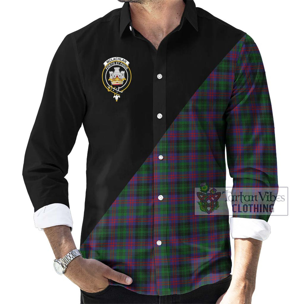 McLachlan Hunting Tartan Long Sleeve Button Shirt with Family Crest and Military Logo Style - Tartanvibesclothing Shop