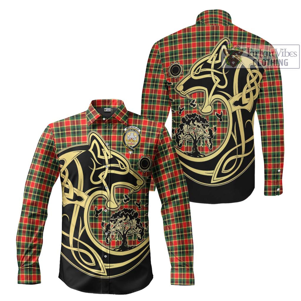 McLachlan Hunting Modern Tartan Long Sleeve Button Shirt with Family Crest Celtic Wolf Style Men's Shirt S - Tartan Vibes Clothing