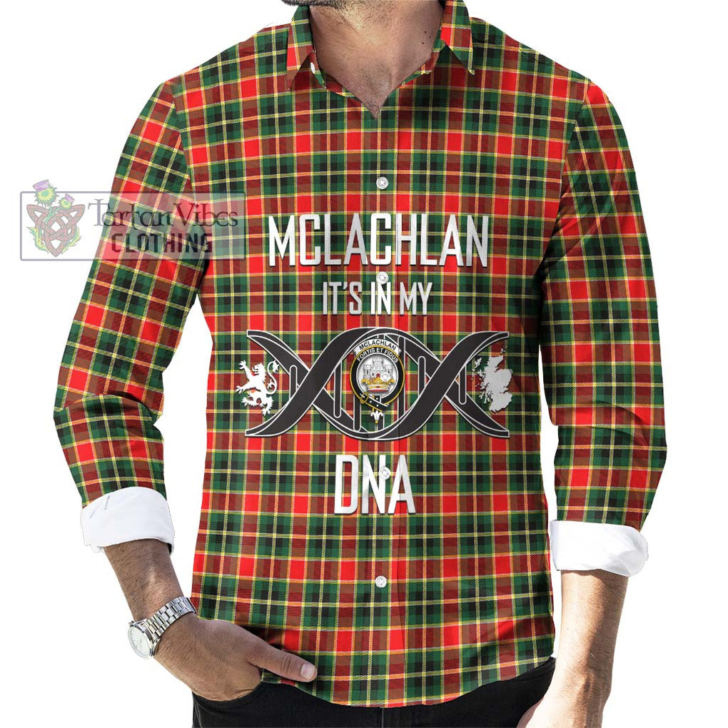 McLachlan Hunting Modern Tartan Long Sleeve Button Shirt with Family Crest DNA In Me Style Men's Shirt S - Tartanvibesclothing Shop