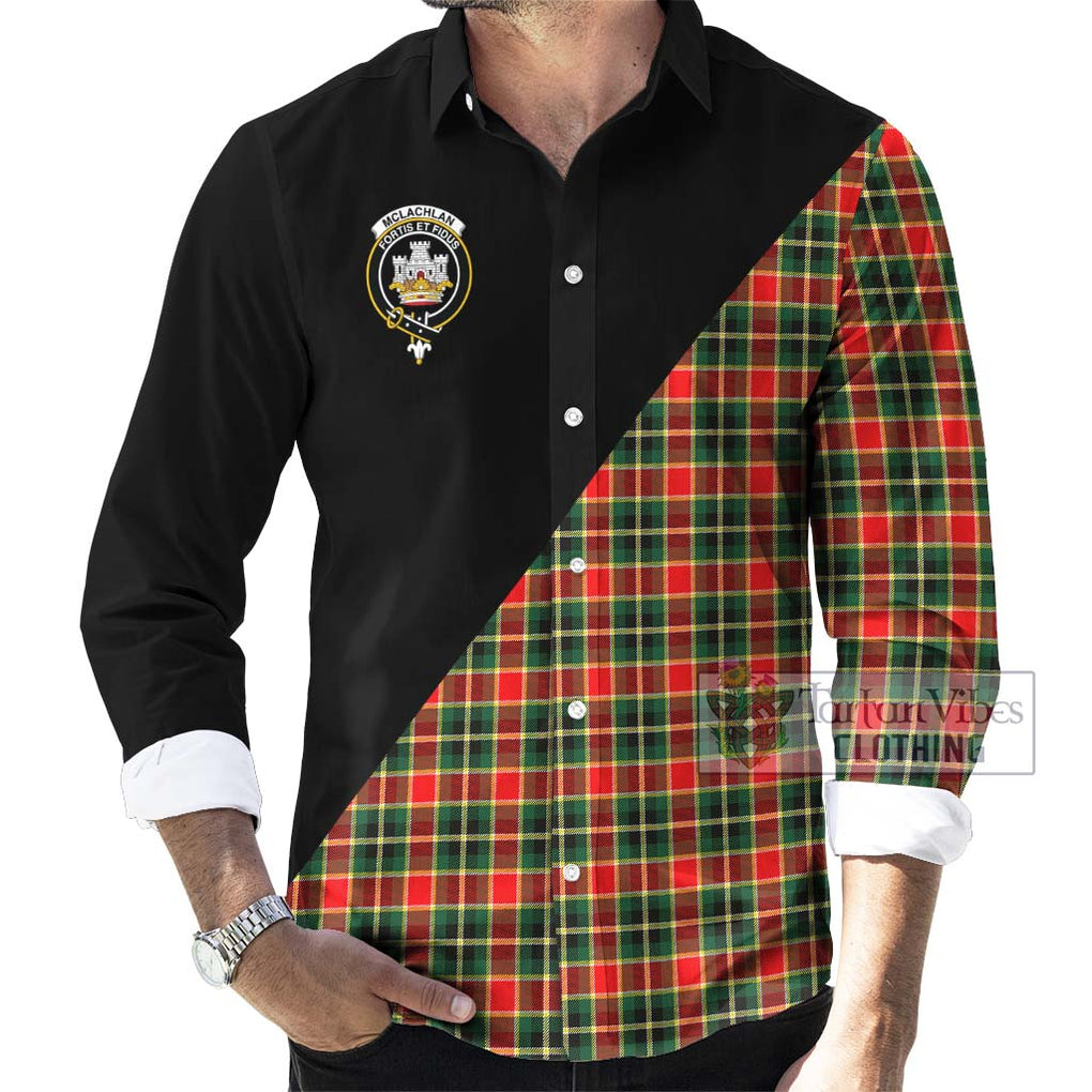 McLachlan Hunting Modern Tartan Long Sleeve Button Shirt with Family Crest and Military Logo Style - Tartanvibesclothing Shop