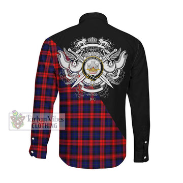 McLachlan Modern Tartan Long Sleeve Button Shirt with Family Crest and Military Logo Style Men's Shirt - Tartanvibesclothing Shop