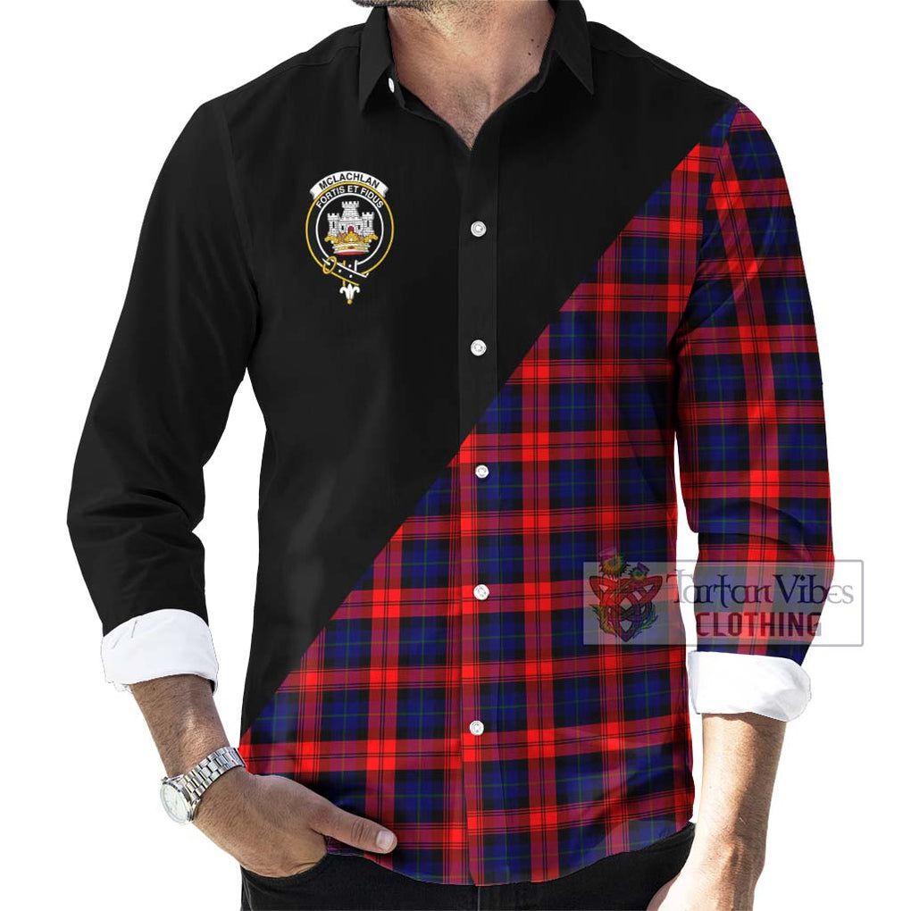 McLachlan Modern Tartan Long Sleeve Button Shirt with Family Crest and Military Logo Style - Tartanvibesclothing Shop