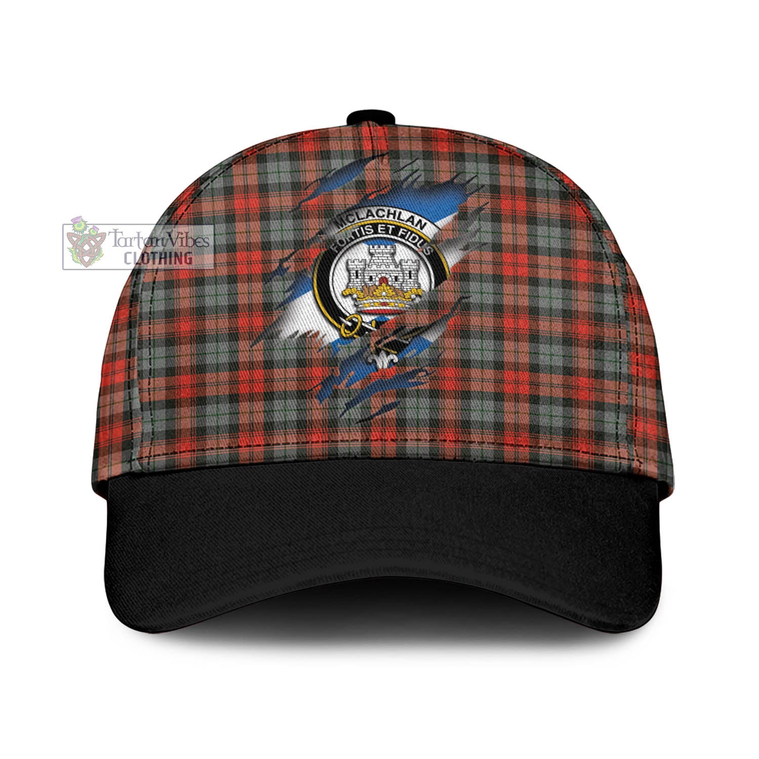 Tartan Vibes Clothing McLachlan Weathered Tartan Classic Cap with Family Crest In Me Style