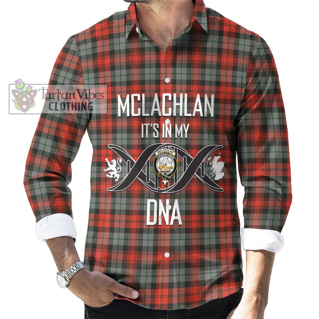 McLachlan Weathered Tartan Long Sleeve Button Shirt with Family Crest DNA In Me Style Men's Shirt S - Tartanvibesclothing Shop