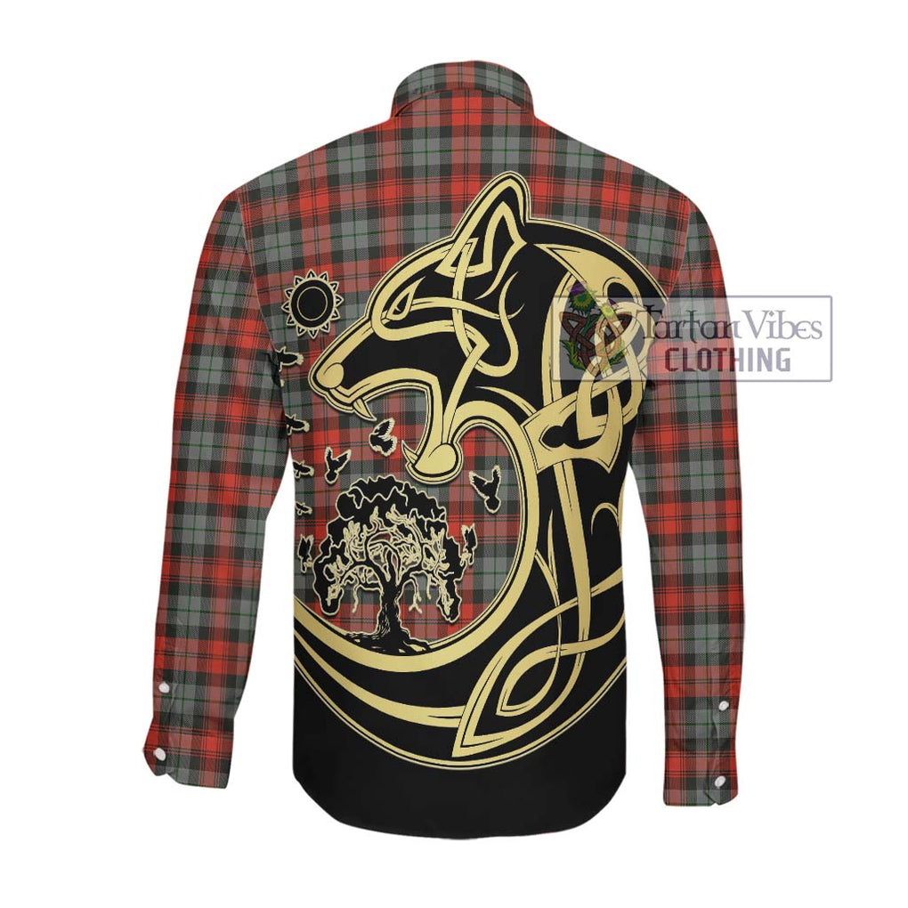 McLachlan Weathered Tartan Long Sleeve Button Shirt with Family Crest Celtic Wolf Style Men's Shirt - Tartan Vibes Clothing