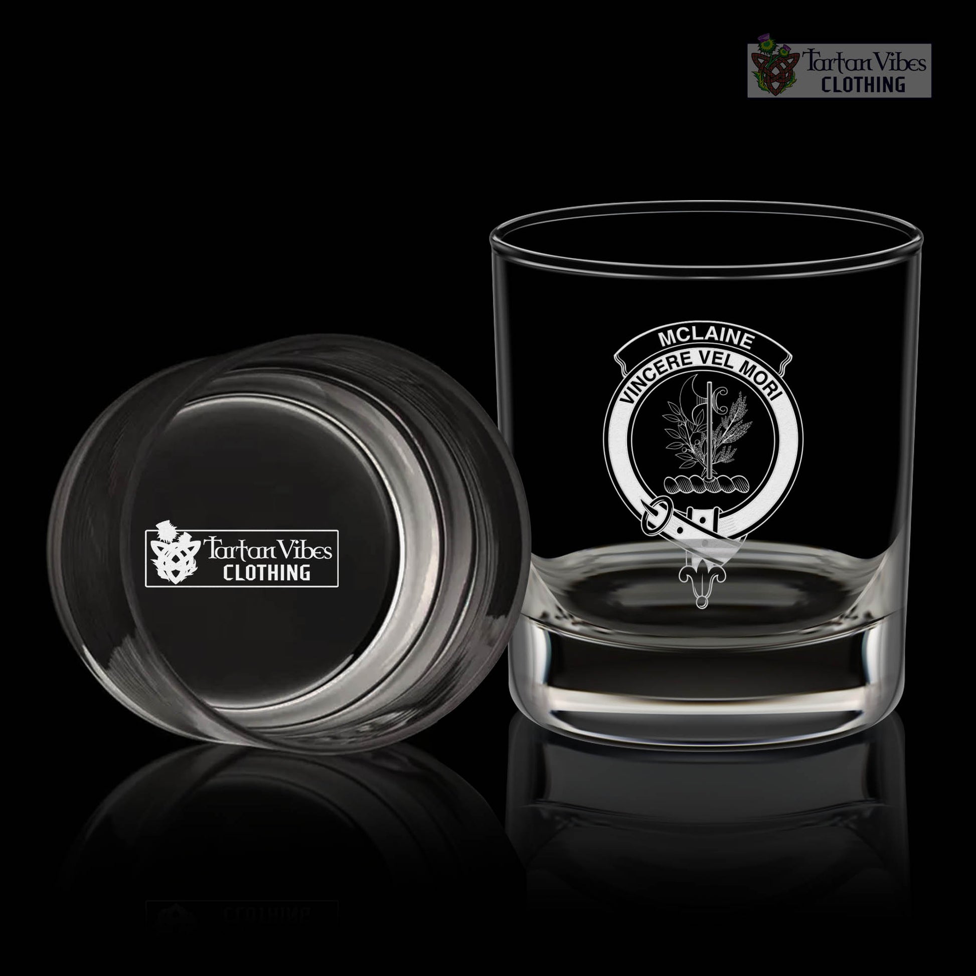 McLaine Clan Crest Engraved Whiskey Glass One Size Engraved Glass - 2D-tartanvibesclothing