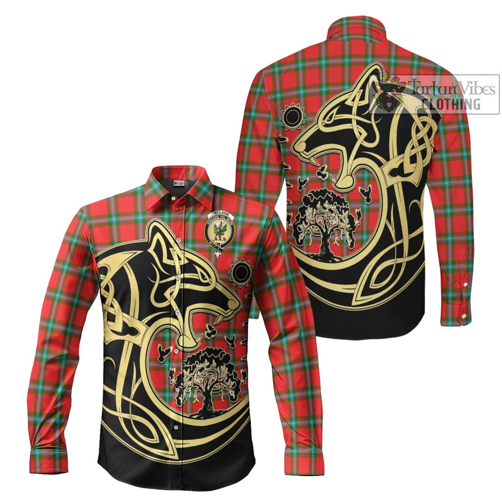McLaine of Loch Buie Tartan Long Sleeve Button Shirt with Family Crest Celtic Wolf Style Men's Shirt S - Tartan Vibes Clothing
