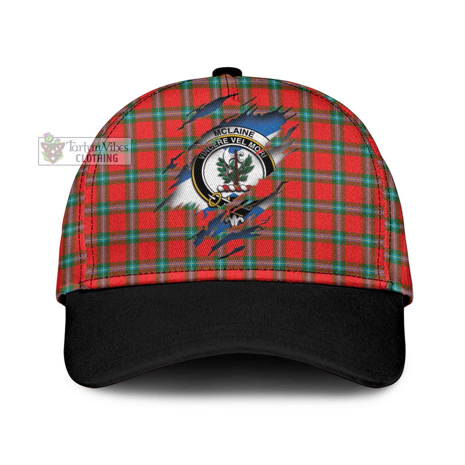 Tartan Vibes Clothing McLaine of Loch Buie Tartan Classic Cap with Family Crest In Me Style