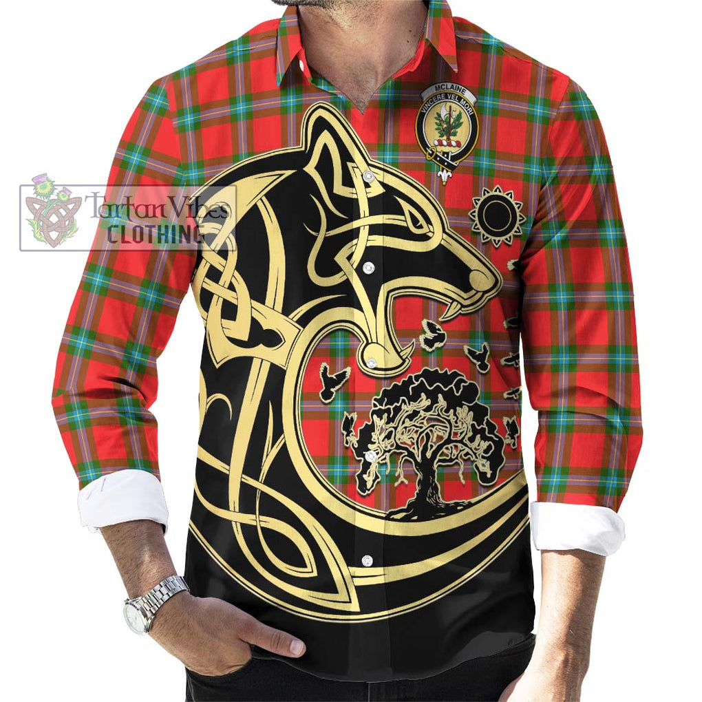 McLaine of Loch Buie Tartan Long Sleeve Button Shirt with Family Crest Celtic Wolf Style - Tartan Vibes Clothing