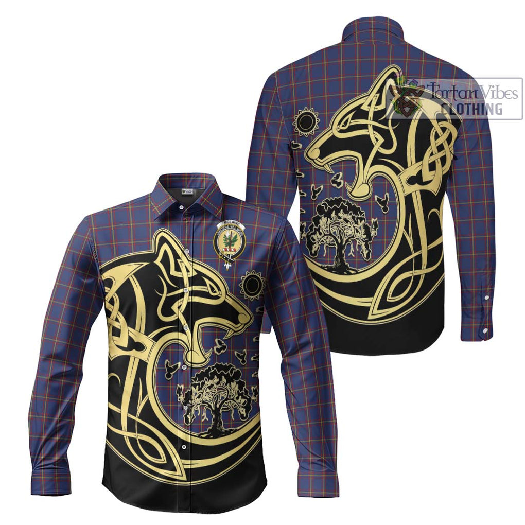 McLaine of Lochbuie Tartan Long Sleeve Button Shirt with Family Crest Celtic Wolf Style Men's Shirt S - Tartan Vibes Clothing