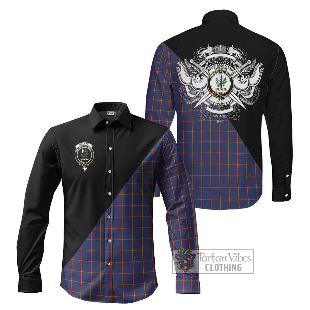 McLaine of Lochbuie Tartan Long Sleeve Button Shirt with Family Crest and Military Logo Style Men's Shirt S - Tartanvibesclothing Shop