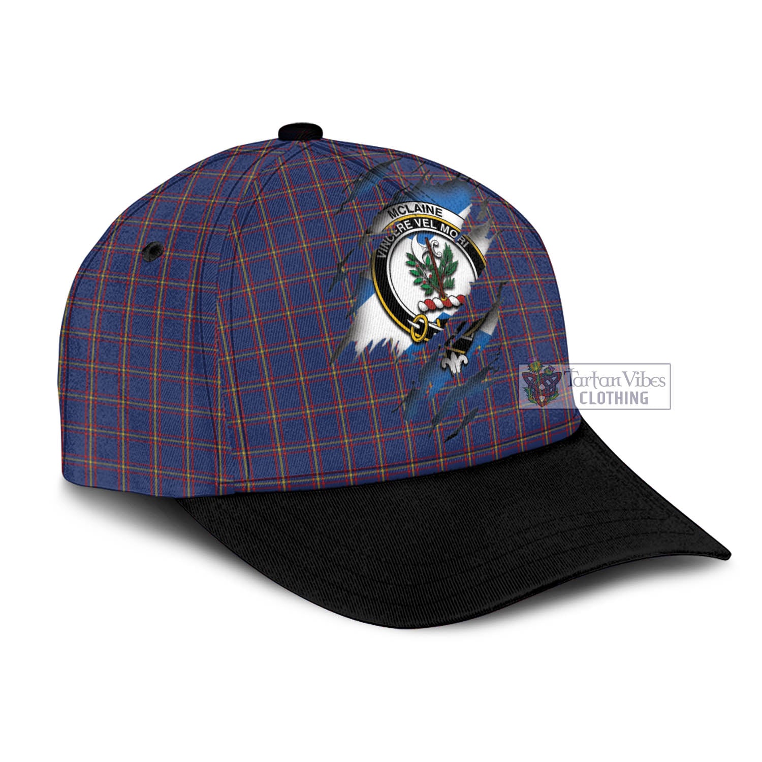 Tartan Vibes Clothing McLaine of Lochbuie Tartan Classic Cap with Family Crest In Me Style