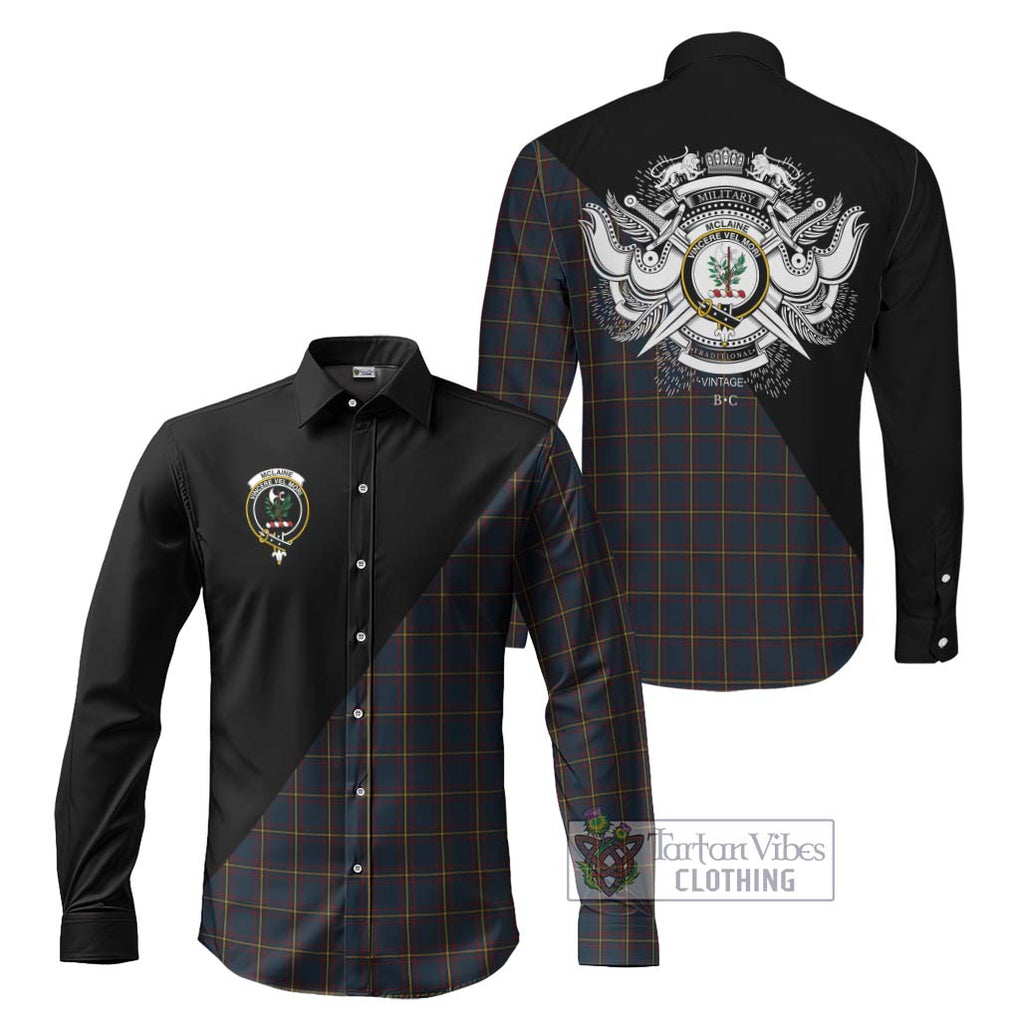 McLaine of Lochbuie Hunting Tartan Long Sleeve Button Shirt with Family Crest and Military Logo Style Men's Shirt S - Tartanvibesclothing Shop